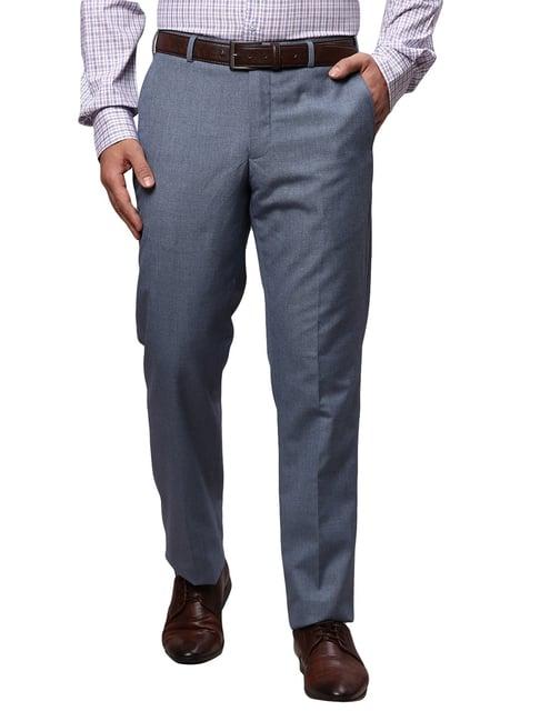 park avenue light blue regular fit flat front trousers