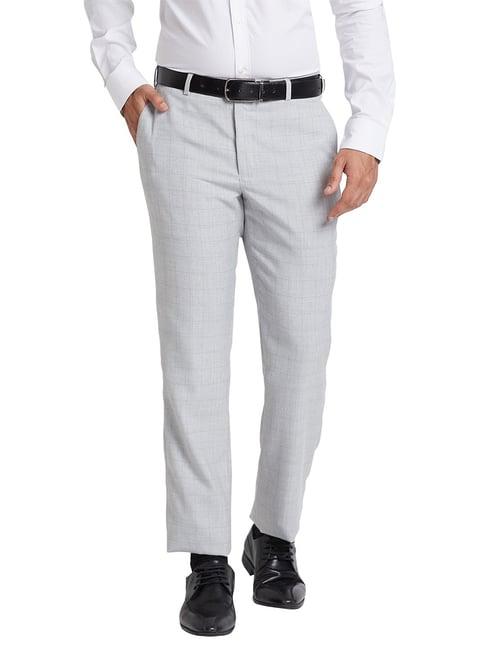 park avenue light grey regular fit check flat front trousers