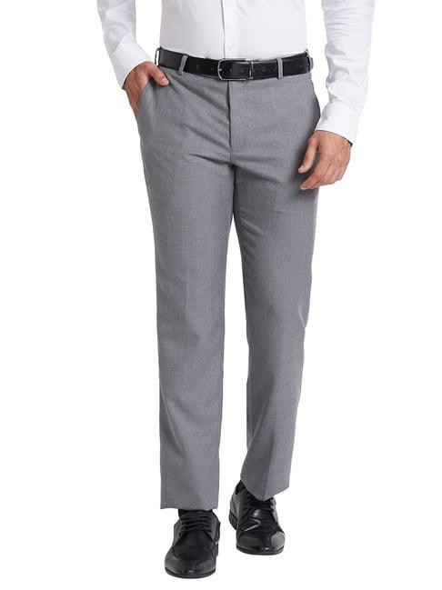 park avenue light grey regular fit check flat front trousers