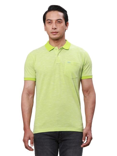 park avenue lime green slim fit polo textured t-shirt