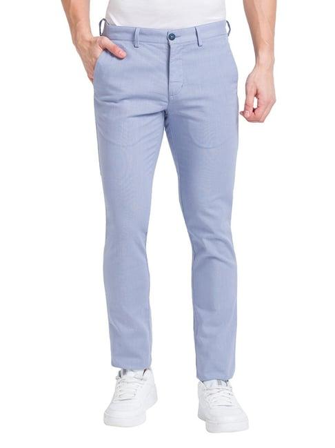 park avenue medium blue cotton super slim fit trousers