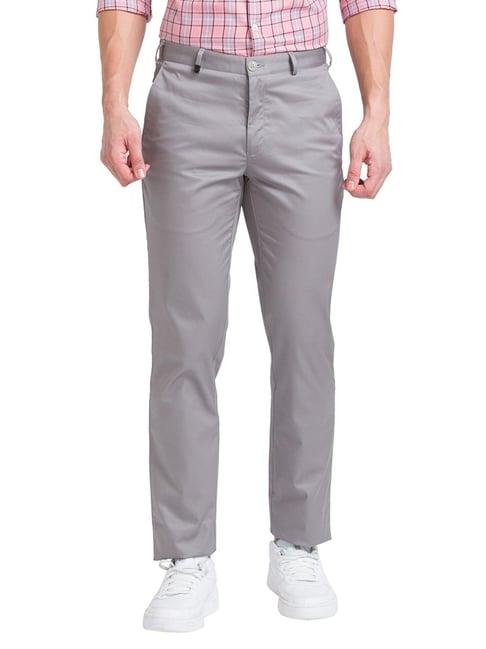 park avenue medium grey cotton super slim fit trousers