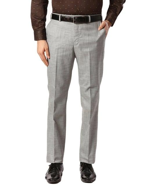 park avenue medium grey regular fit self pattern trousers