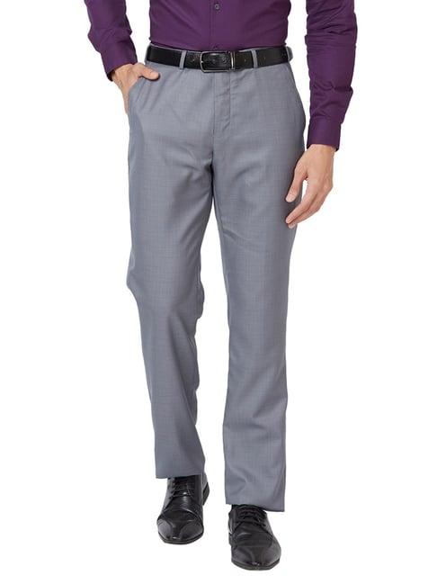 park avenue medium grey regular fit self pattern trousers