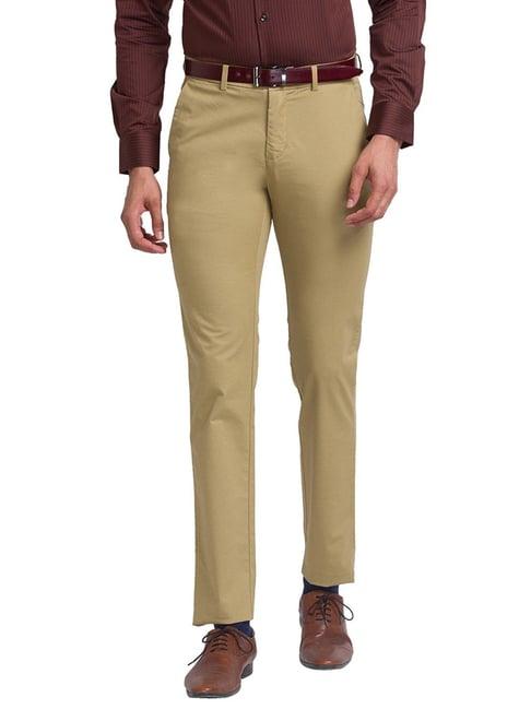 park avenue medium khaki super slim fit printed trousers