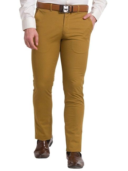 park avenue medium khaki super slim fit printed trousers