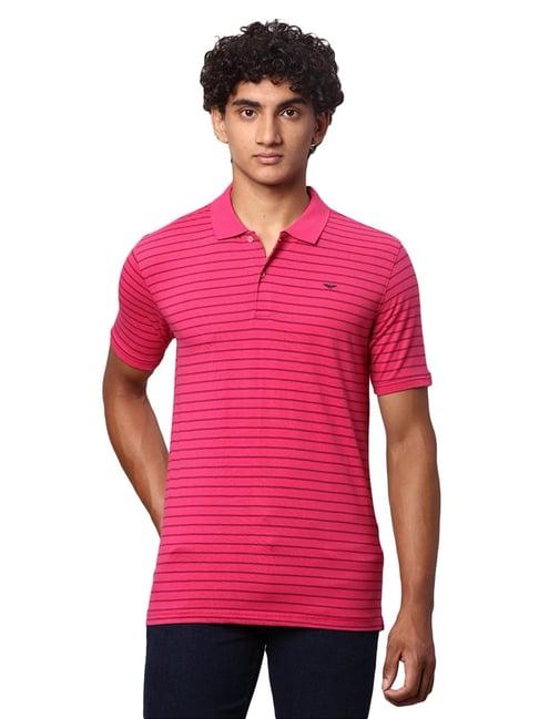park avenue medium red slim fit striped polo t-shirt