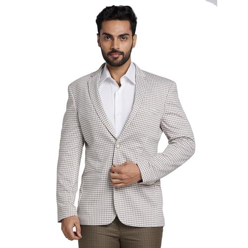 park avenue men's super slim fit terylene blend houndstooth pattern notch lapel full sleeve formal jacket