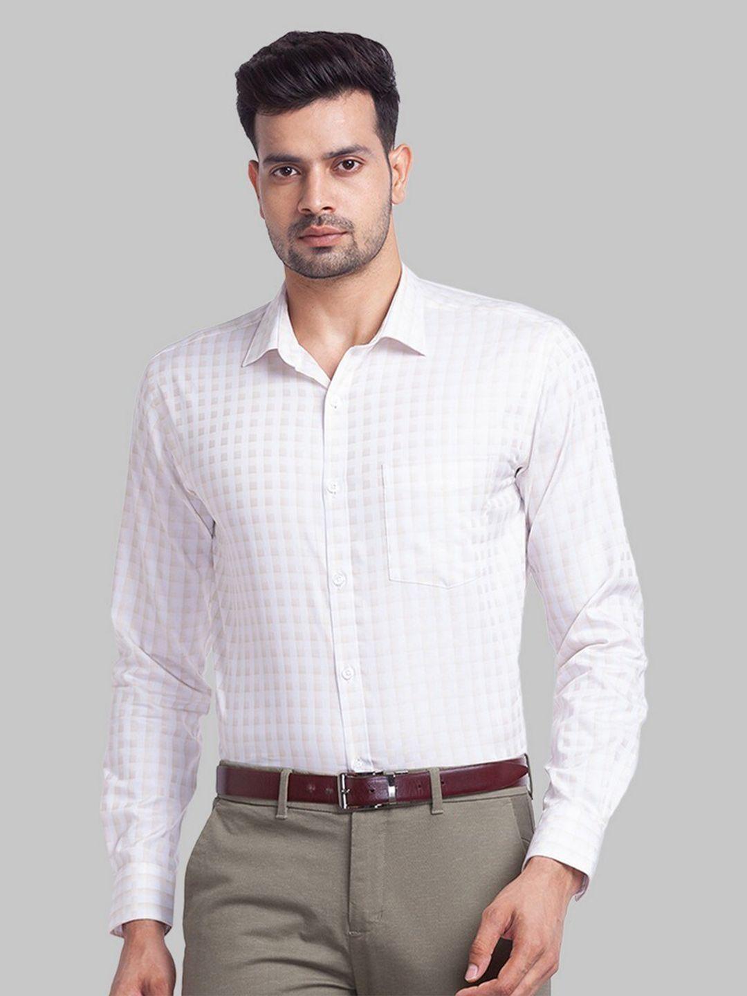 park avenue men beige slim fit checked organic cotton formal shirt