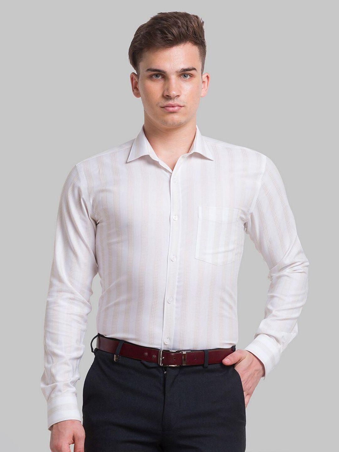 park avenue men beige striped formal shirt