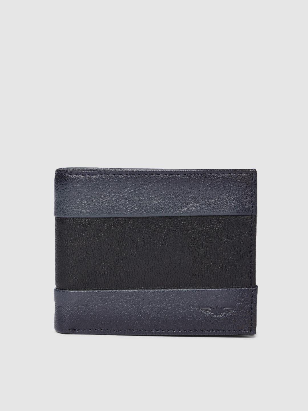 park avenue men black & blue colourblocked leather two fold wallet