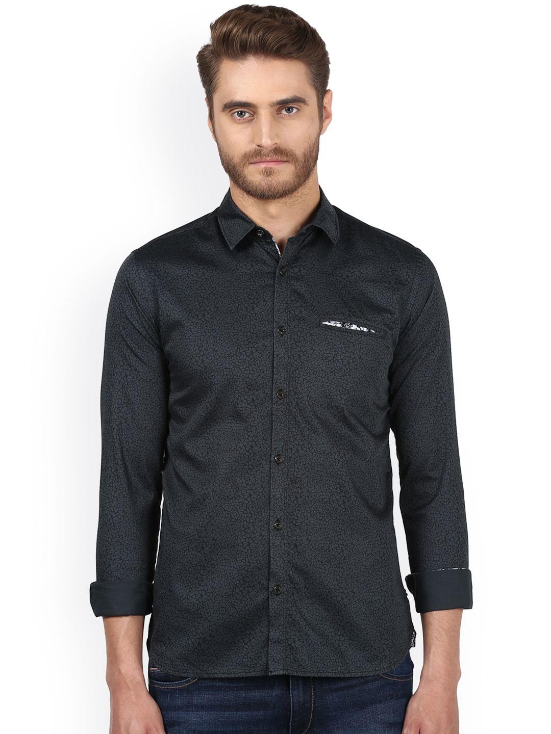 park avenue men black slim fit printed casual shirt