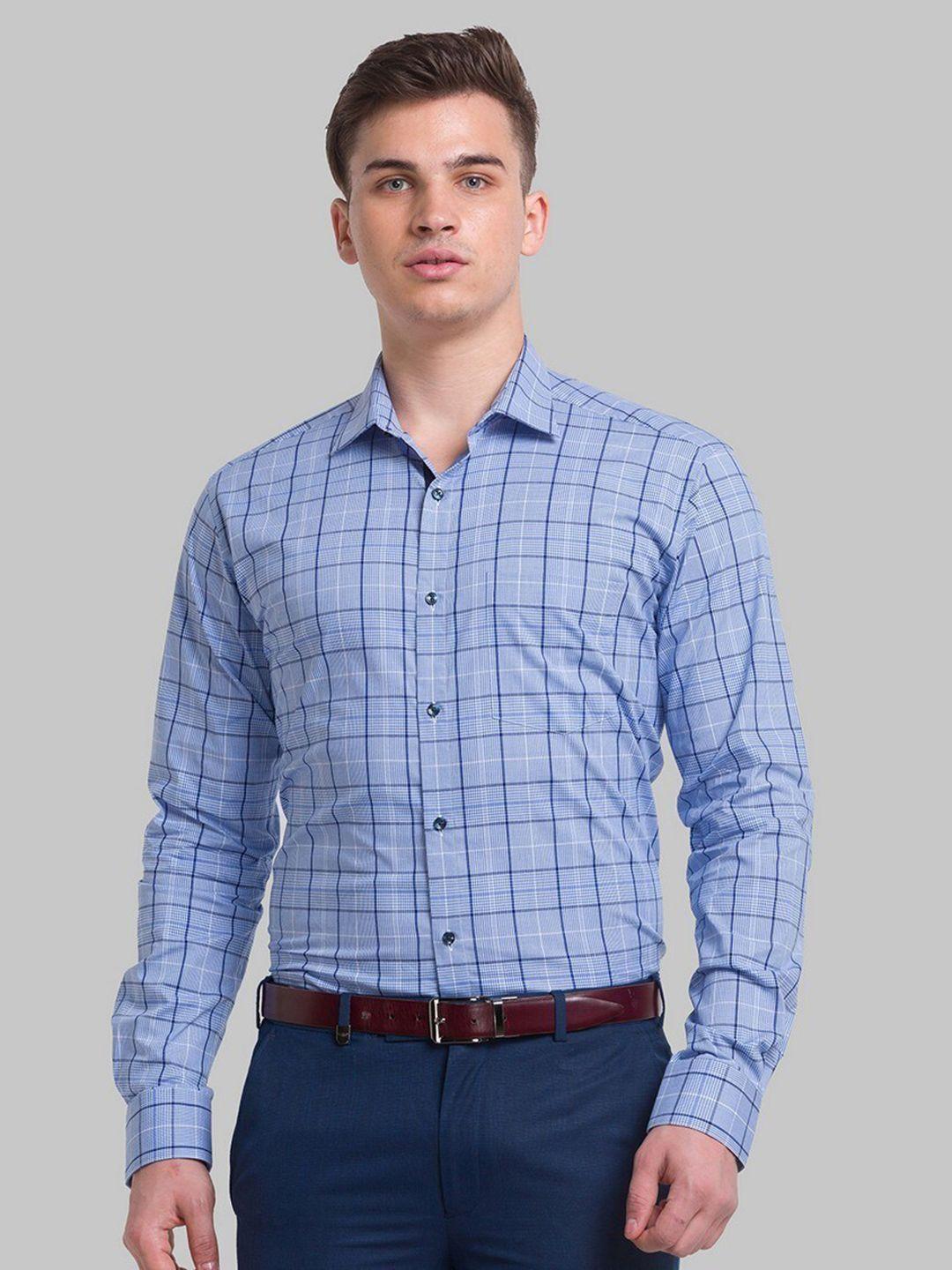 park avenue men blue checked casual organic cotton shirt