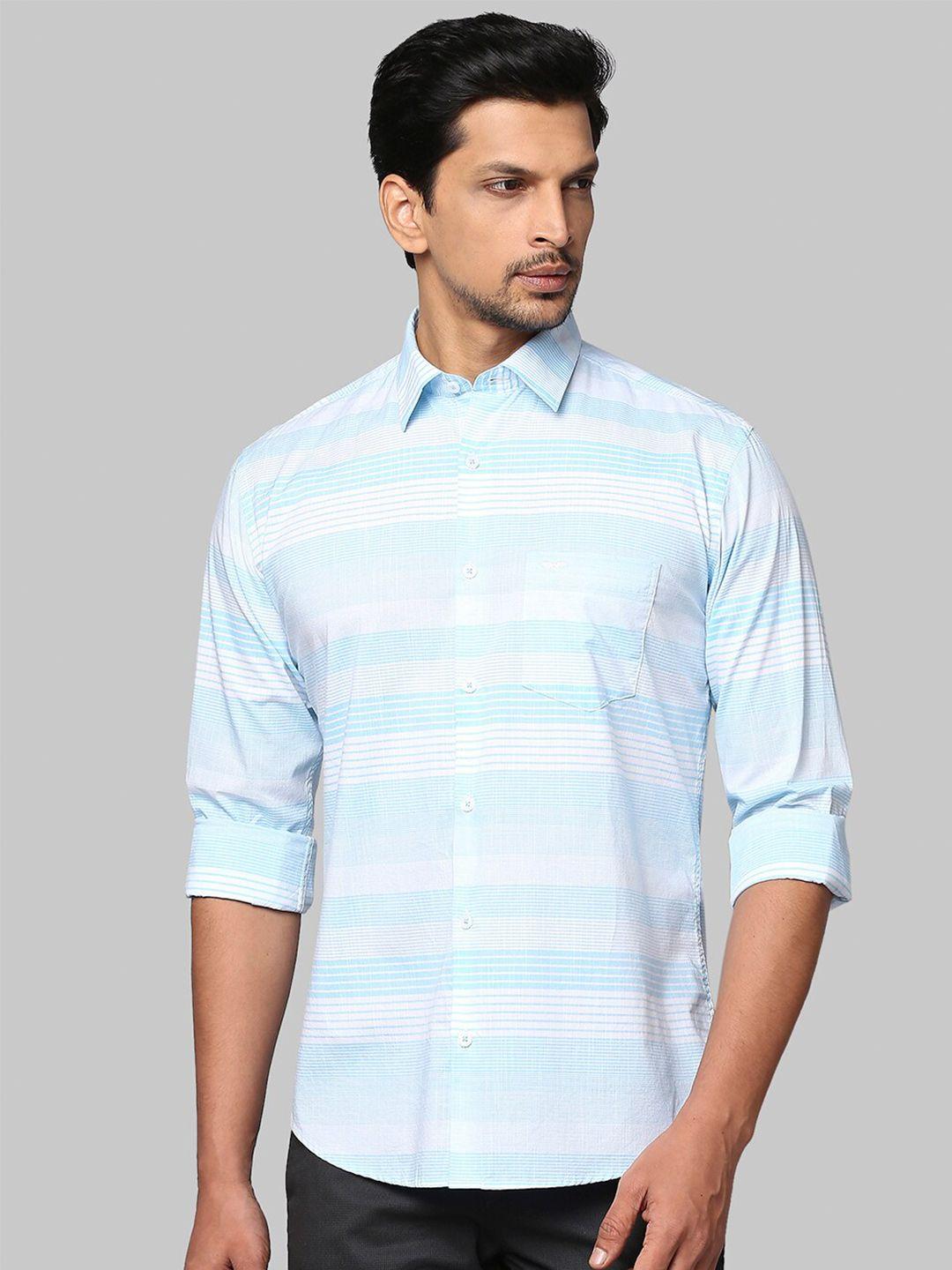 park avenue men blue slim fit horizontal stripes cotton casual shirt