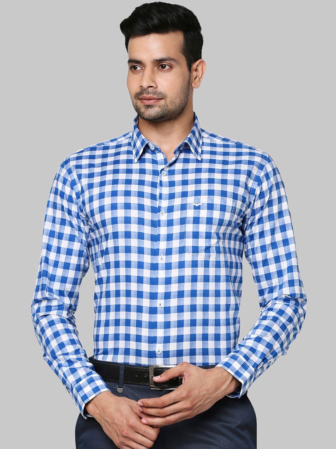 park avenue men blue slim fit opaque checked casual shirt