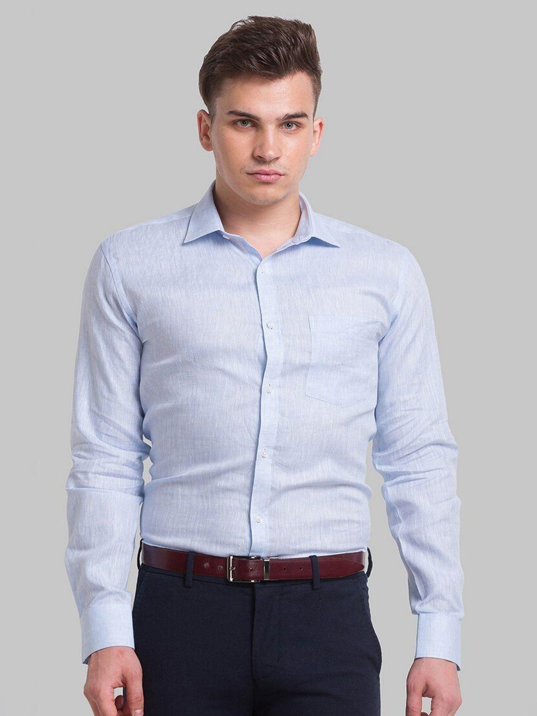 park avenue men blue slim fit organic cotton formal shirt