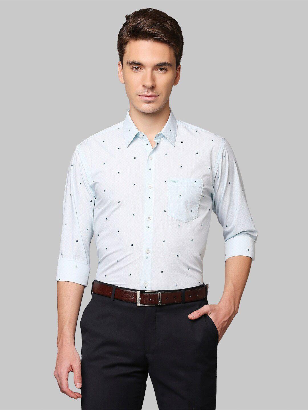 park avenue men blue slim fit printed cotton casual shirt