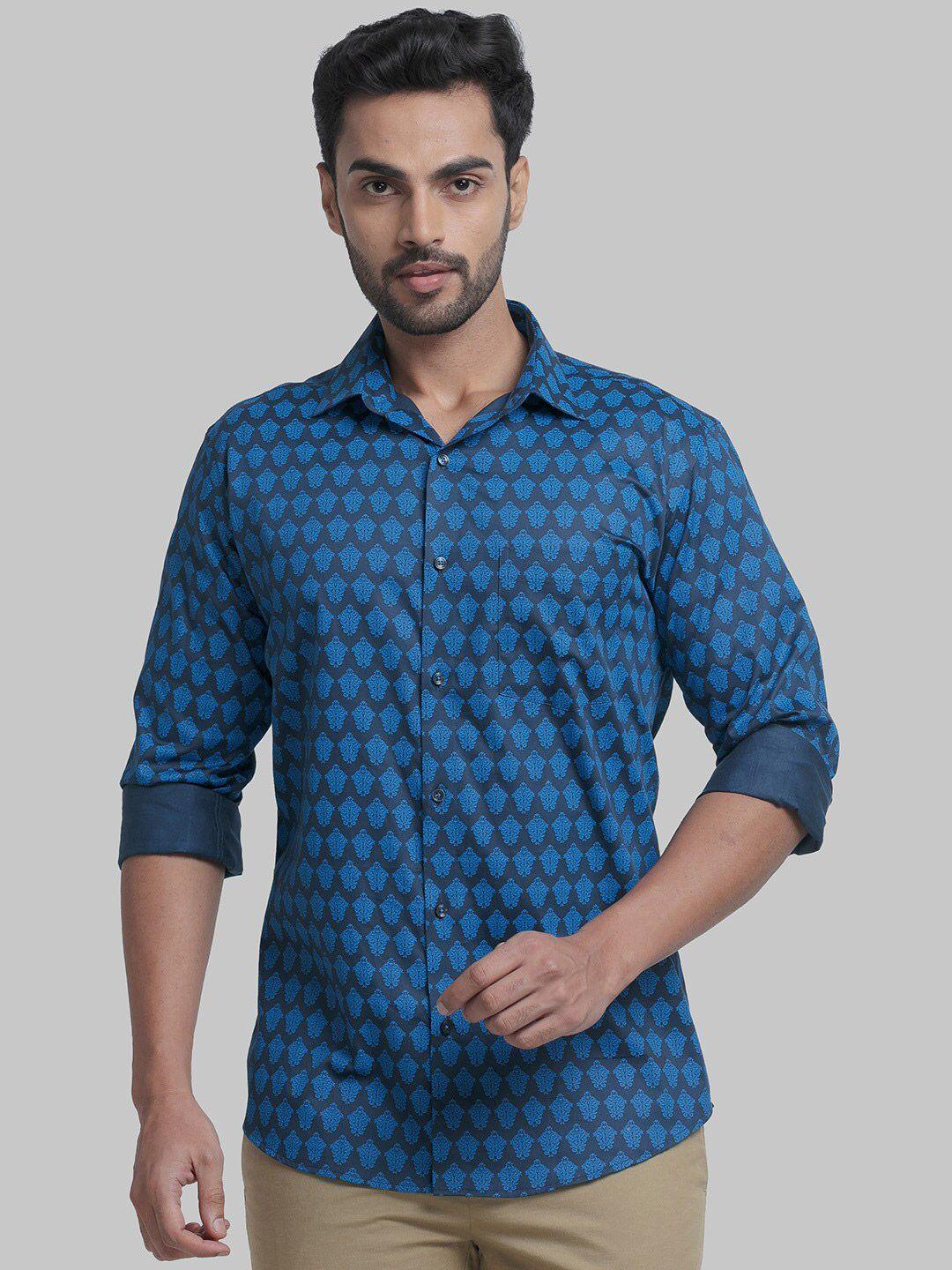 park avenue men blue slim fit printed cotton casual shirt