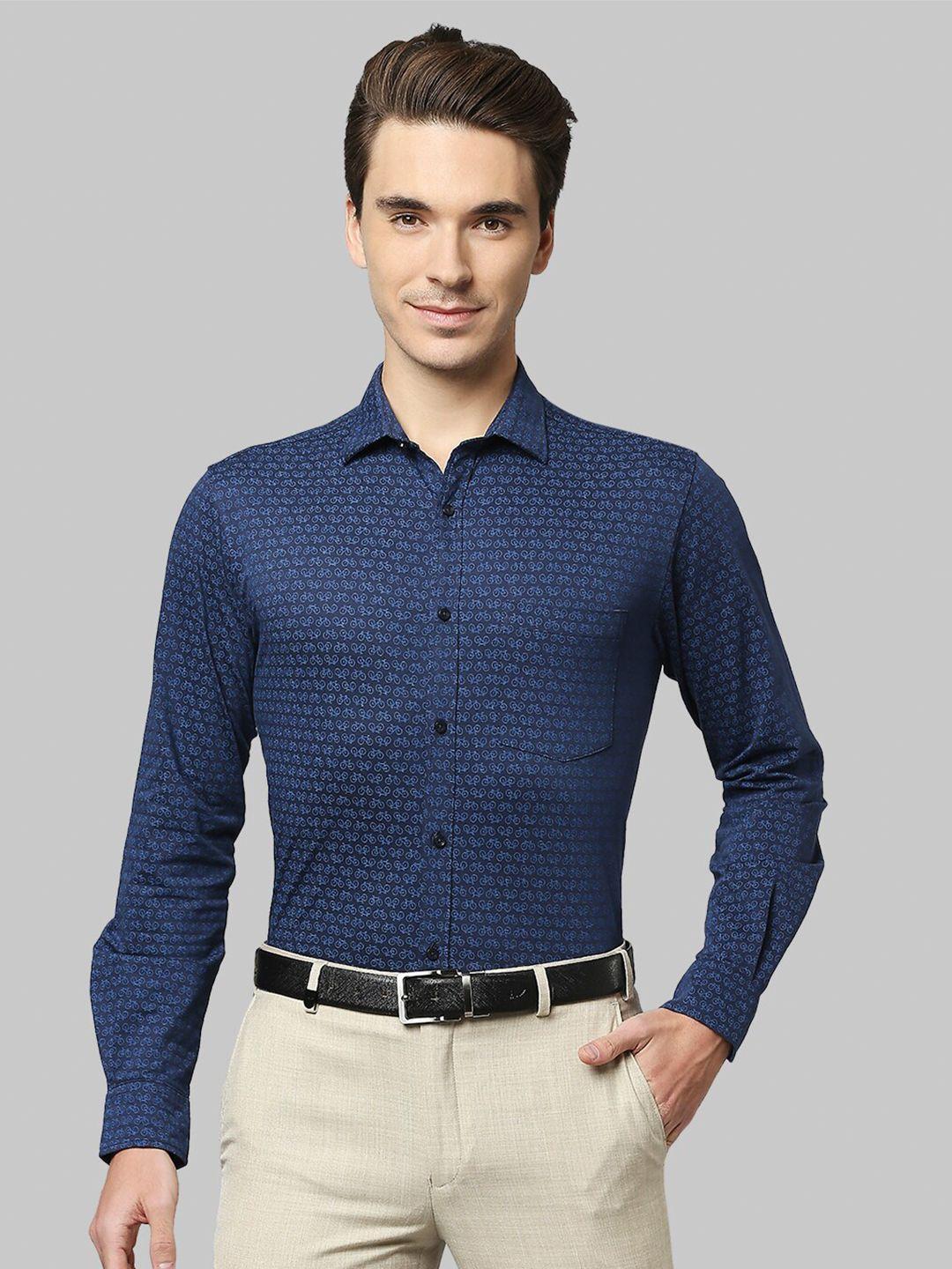 park avenue men blue slim fit printed formal shirt