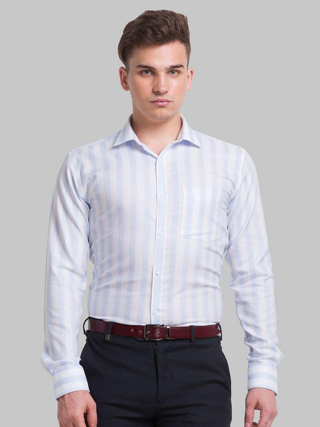 park avenue men blue slim fit striped organic cotton formal shirt