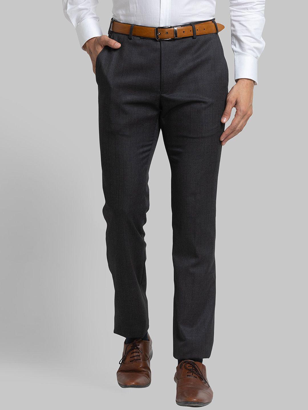 park avenue men checked slim fit mid-rise formal trousers