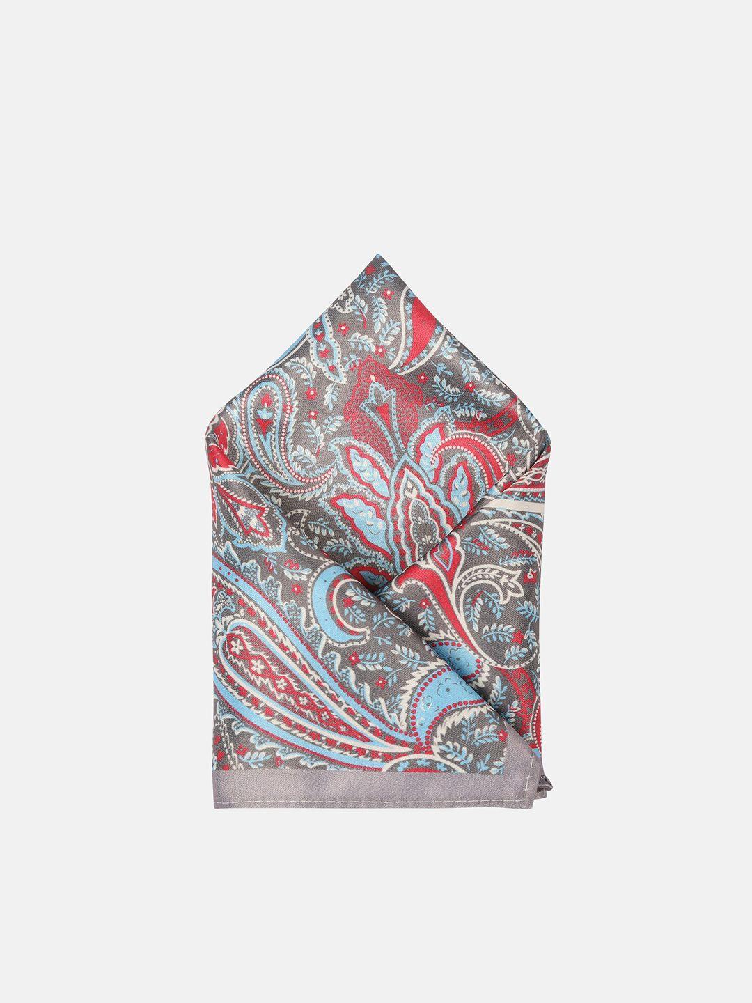 park avenue men grey & blue paisley printed silk pocket square