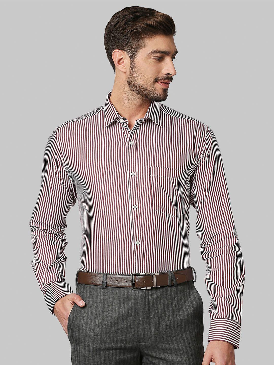 park avenue men maroon slim fit striped cotton casual shirt