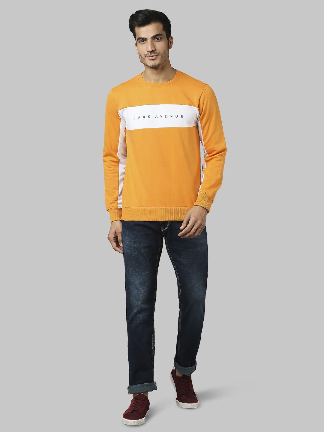 park avenue men orange & white printed sweatshirt