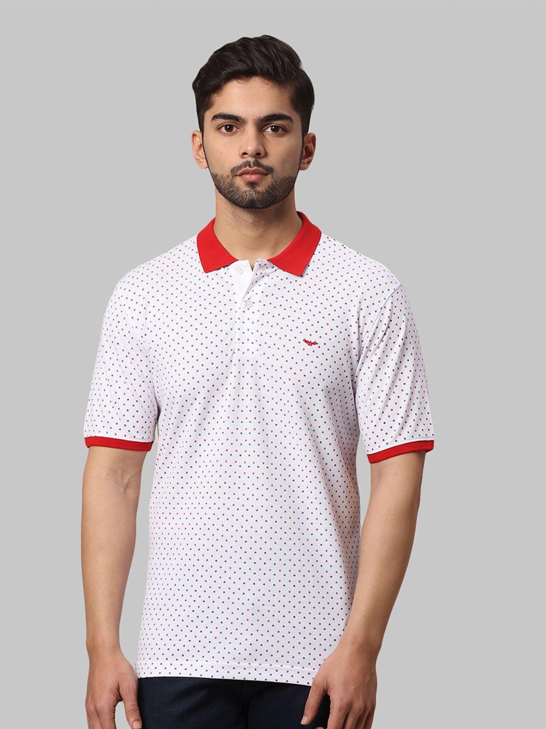 park avenue men red & white printed polo collar slim fit t-shirt