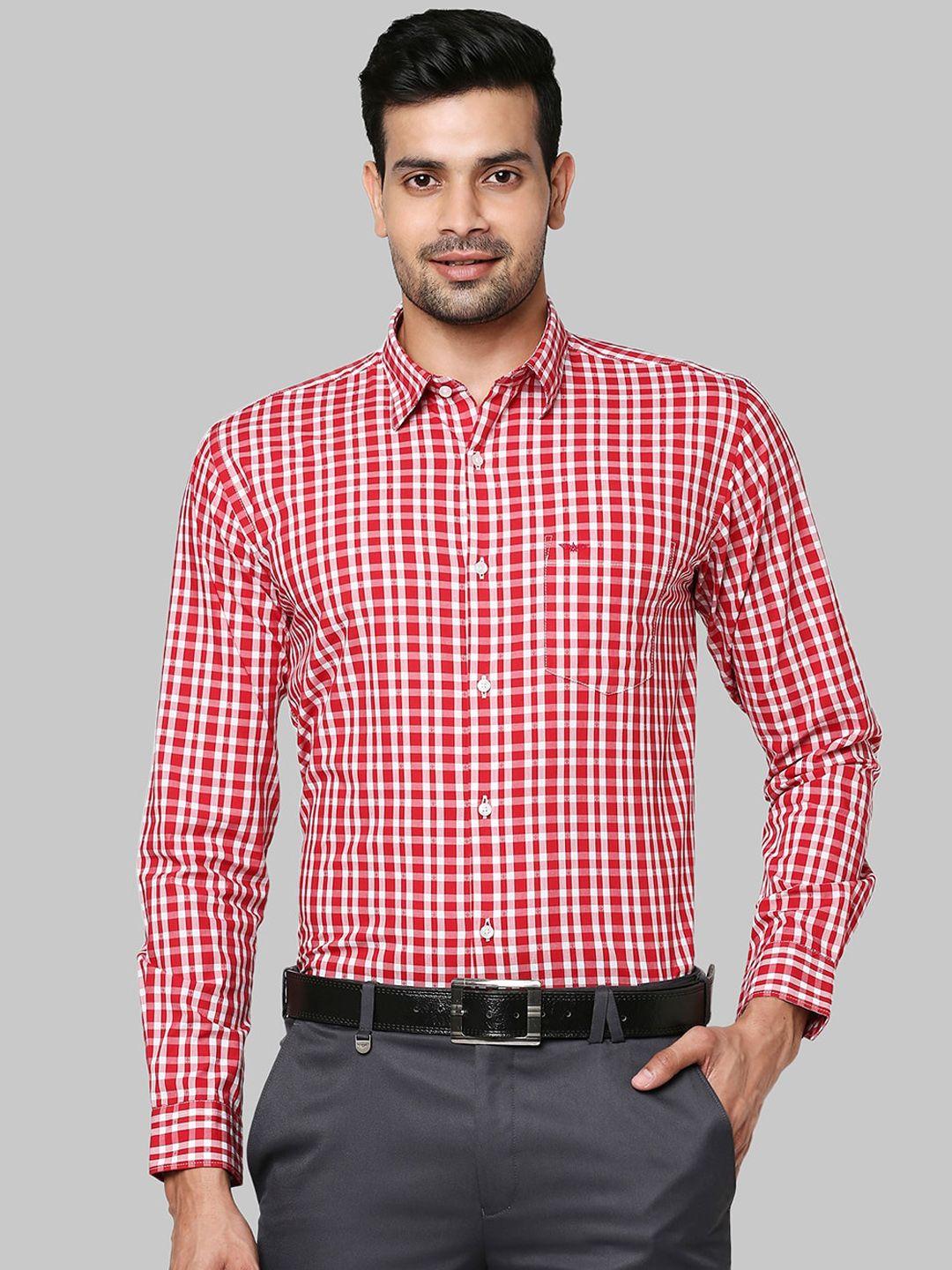 park avenue men red slim fit opaque checked casual shirt