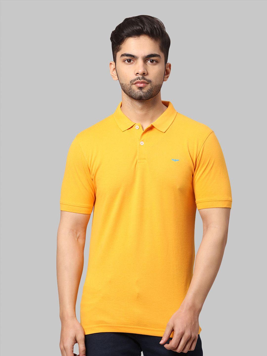 park avenue men yellow polo collar slim fit t-shirt