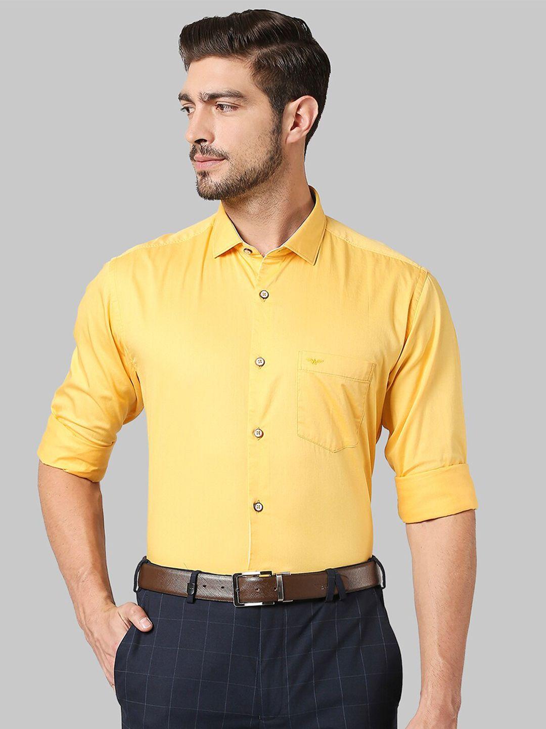 park avenue men yellow solid slim fit casual shirt