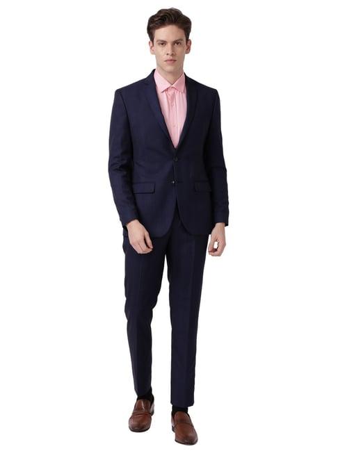 park avenue navy super slim fit checks two piece suit