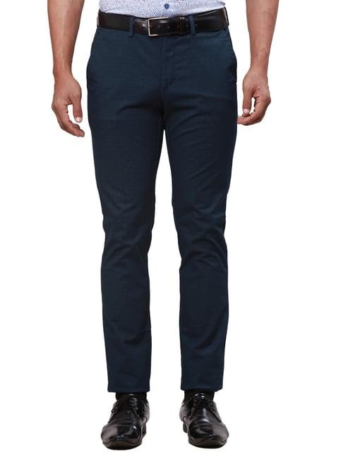 park avenue navy super slim fit printed trousers