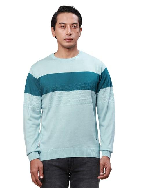 park avenue petrol blue regular fit striped sweater