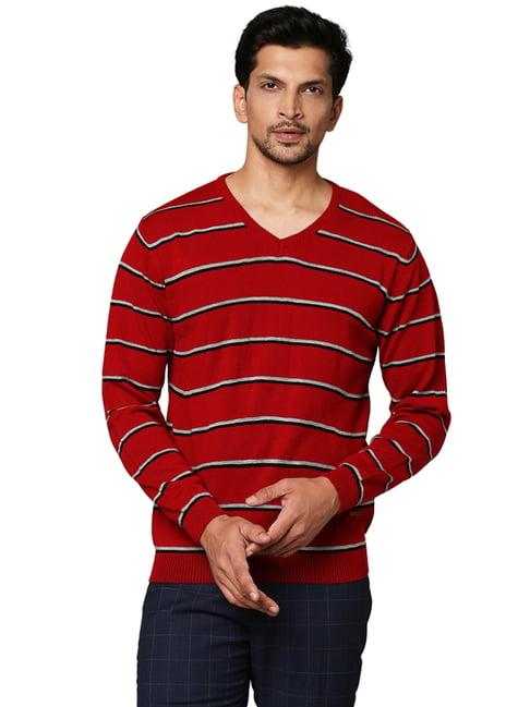 park avenue red  regular fit striped sweaters