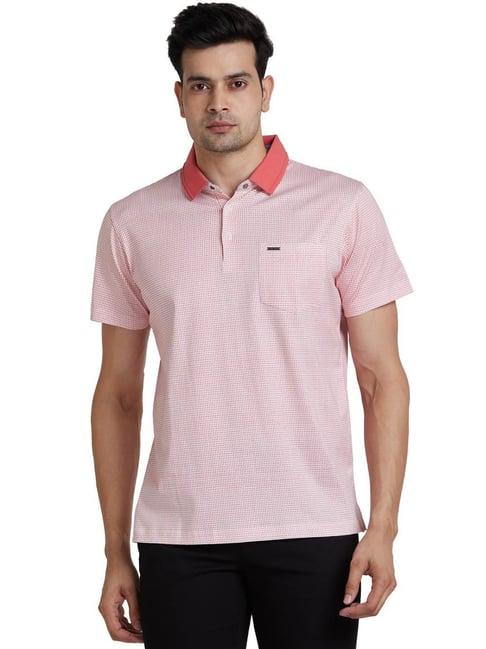 park avenue red slim fit printed polo t-shirt