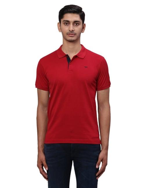 park avenue red slim fit printed polo t-shirt