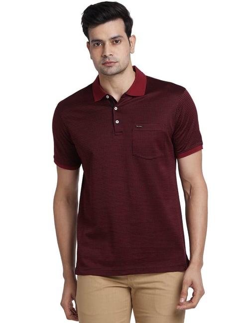 park avenue red slim fit texture polo t-shirt