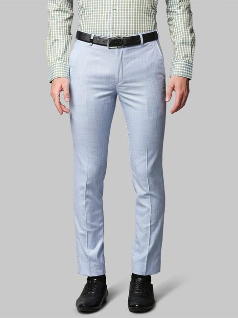 park avenue sky blue super slim fit flat front trousers