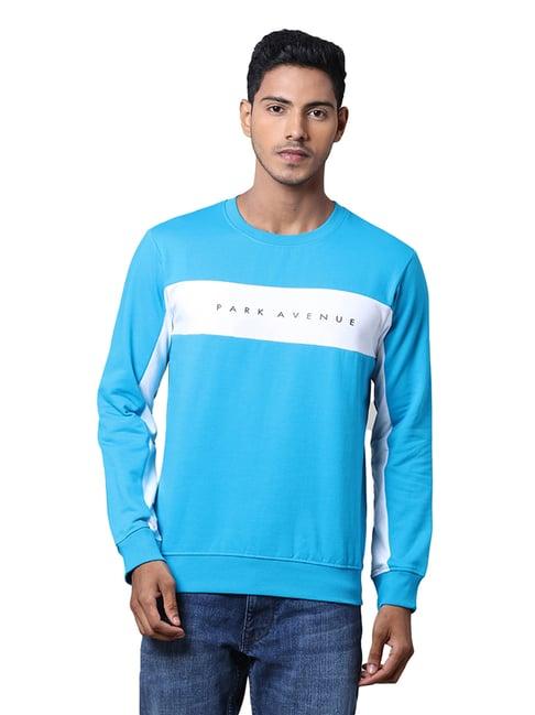 park avenue turquoise & white round neck sweatshirt