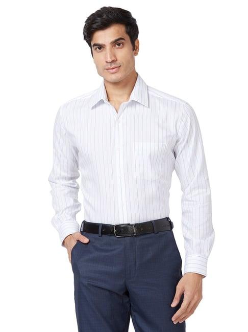 park avenue white & blue cotton regular fit striped shirt