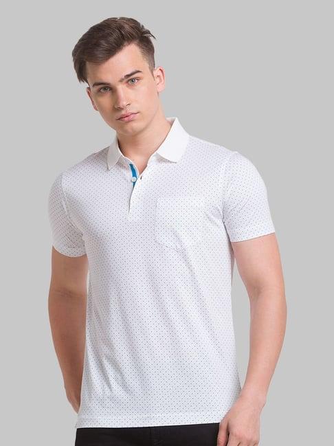 park avenue white cotton slim fit printed polo t-shirt