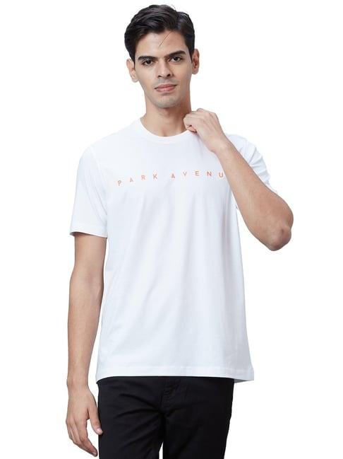 park avenue white slim fit logo printed t-shirt