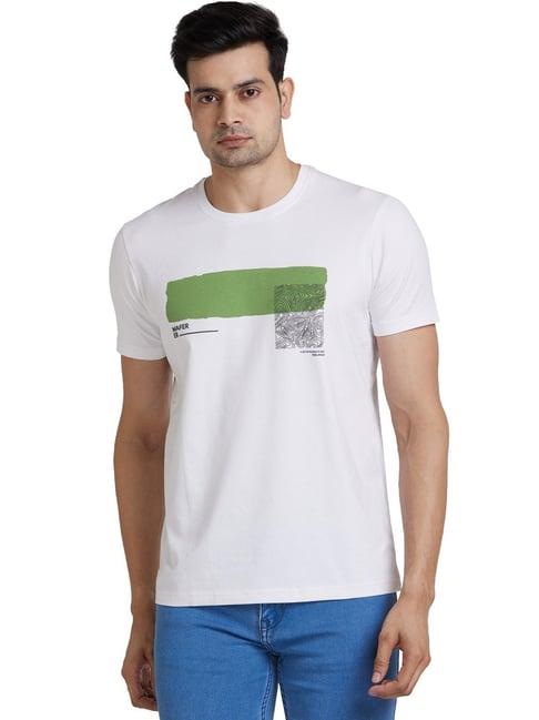 park avenue white slim fit printed t-shirt