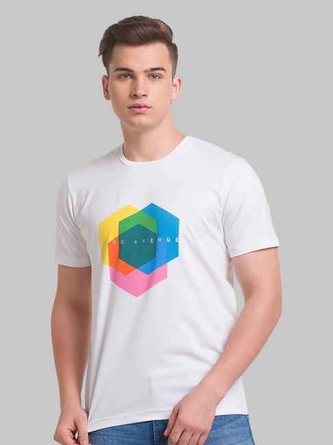 park avenue white slim fit printed t-shirt