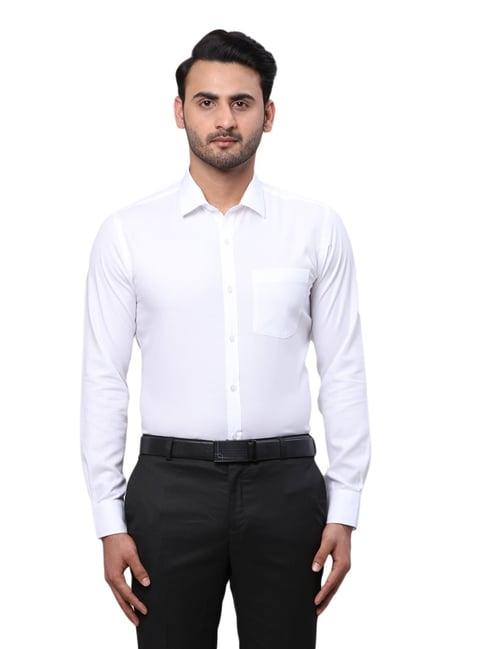 park avenue white slim fit texture shirt