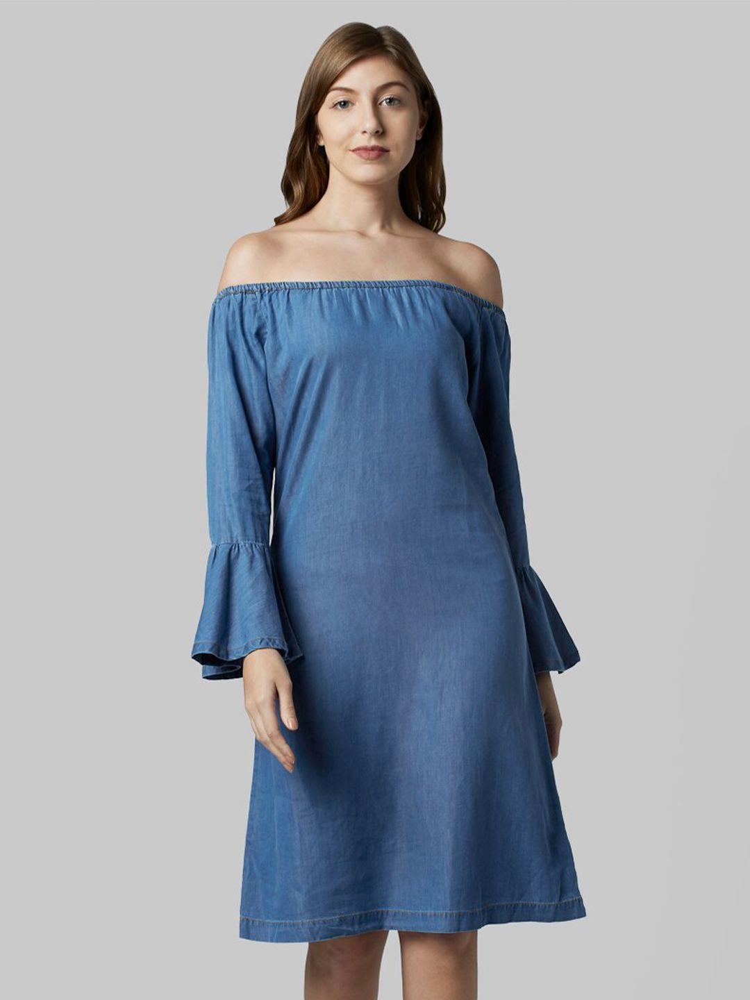 park avenue woman blue off-shoulder a-line dress