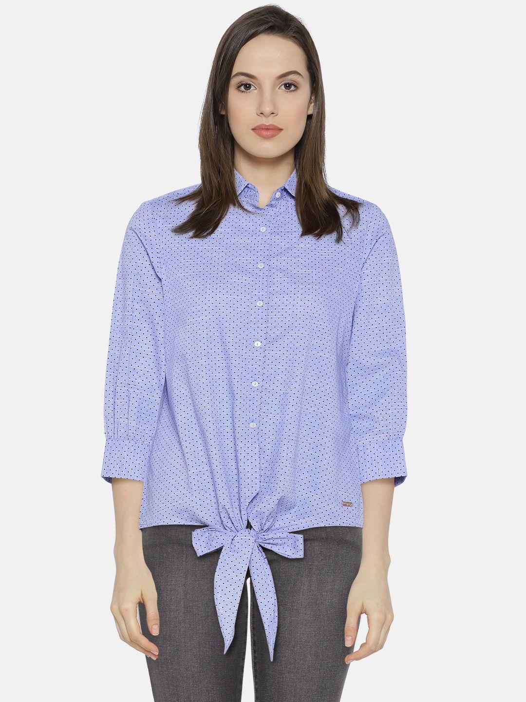 park avenue woman blue regular fit printed casual shirt