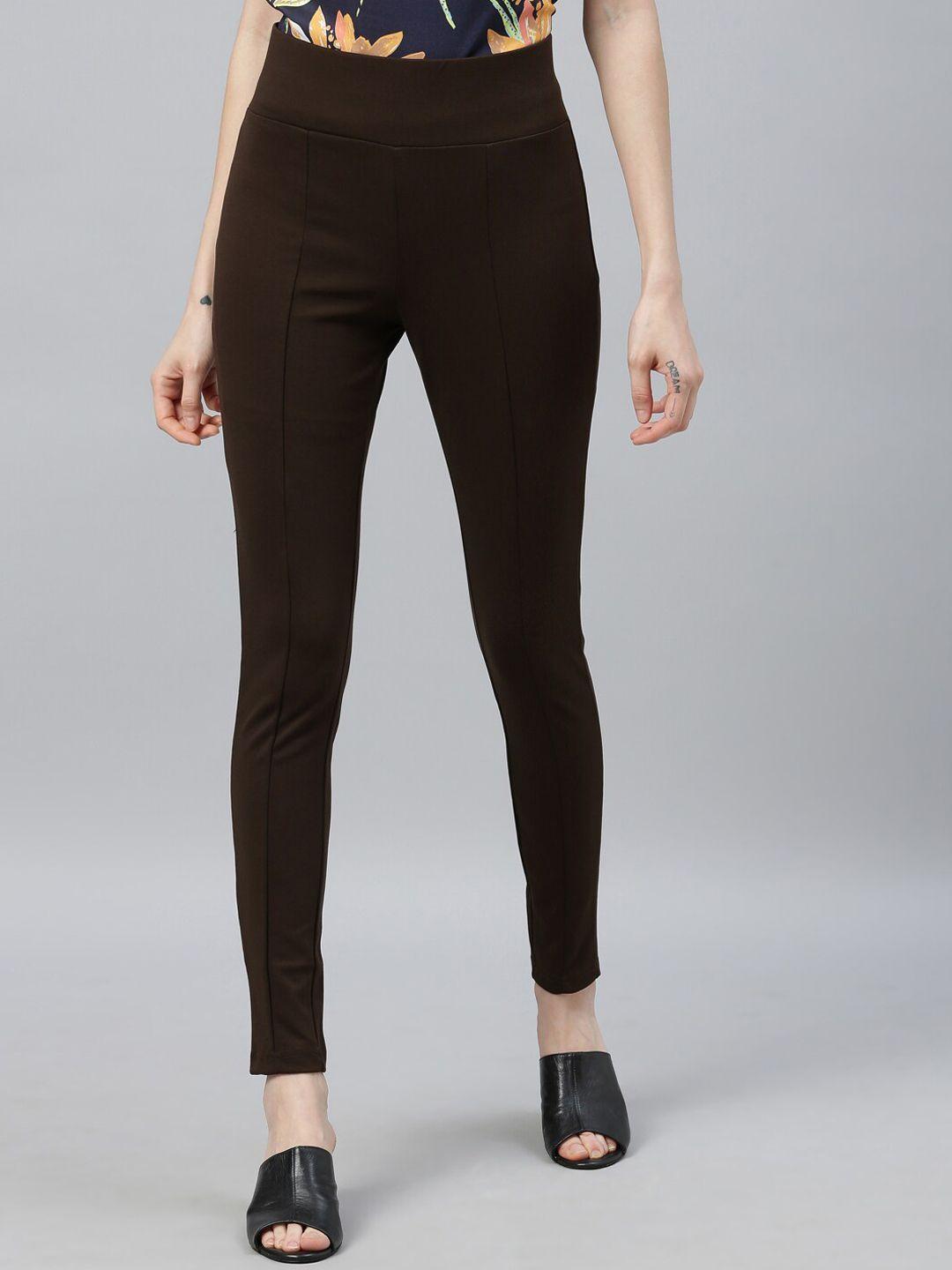 park avenue woman brown solid slim-fit jeggings